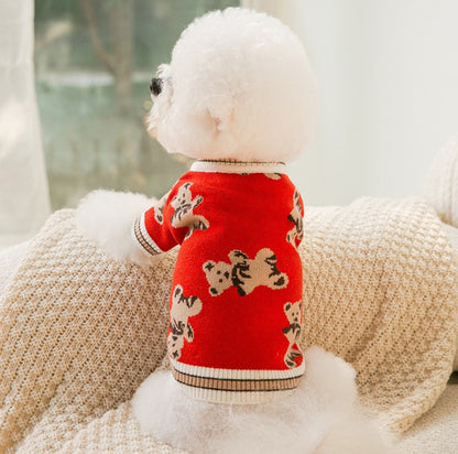 V-neck Striped Dog Sweater